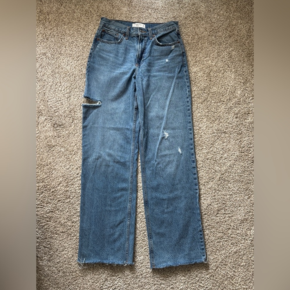 Abercrombie & Fitch High-Rise Wide Leg Distressed Blue Jeans